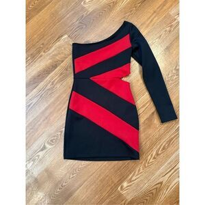 Lovely day striped fitted one sleeve mini dress Y2K size M